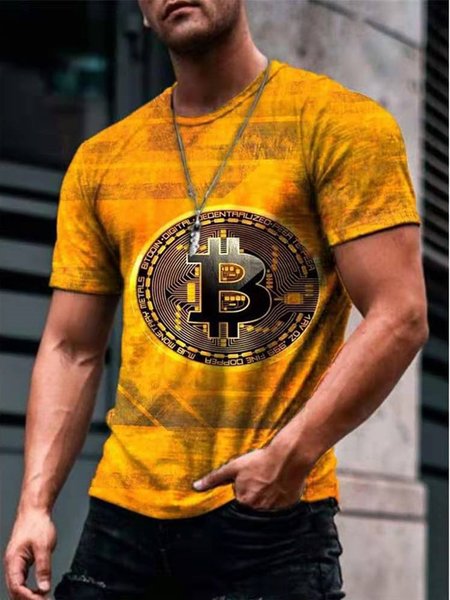 

New men's slim fit men's youth round neck printing casual T-shirt, Yellow, Men's t-shirts