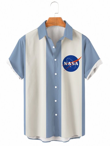 

Mens NASA Casual Lapel Short Sleeve Hawaiian Shirts, Blue, Shirt