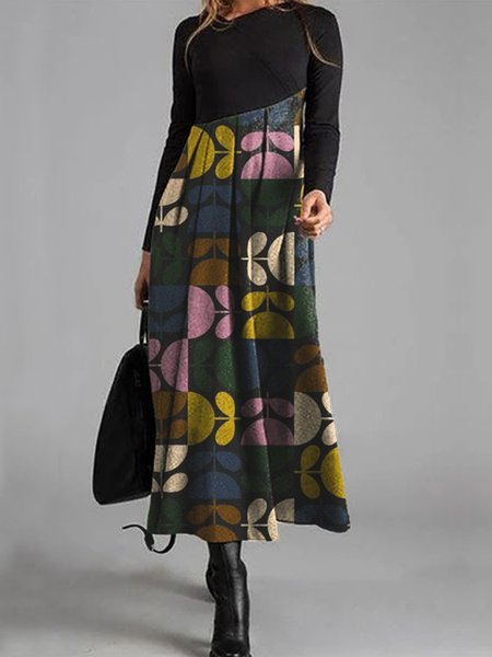

Abito A-line Vintage Scollo a V, Nero, Maxi Dresses
