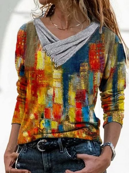 

Cotton-Blend Casual Shift Shirts & Tops, As picture, Tees & T-shirts