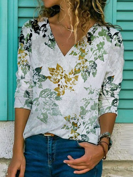 

Long Sleeve Shift Casual V Neck Shirts & Tops, As picture, Long sleeve tops