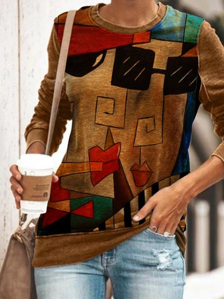 

Abstract Long Sleeve Casual Sweatshirt, Brown, Sweatshirts & Hoodies