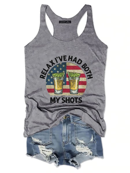 

Relax I've Had Both My Shots Funny Tequila Graphic Tank Top, Gray, Tank Tops