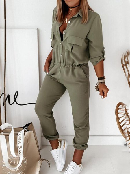 

Casuale Maniche Lunghe Solido Tasche Pezzi interi tuta Tuta da lavoro, Verde, Jumpsuits