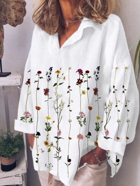 

Casual Floral Long Sleeve Blouse, White, Shirts & Blouses