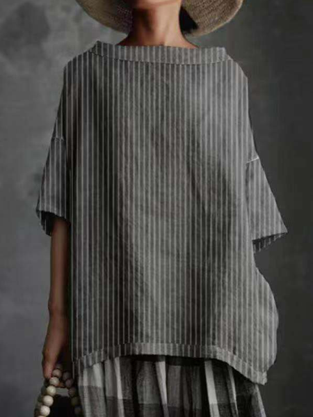 

Stripes Half Sleeve Shirts & Tops, Gray, Long sleeve tops