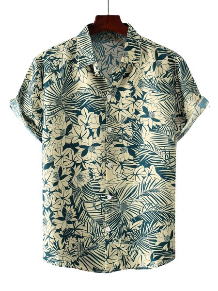 

Leaves Shirt Collar Casual Shirts & Tops, Green, Shirts ＆ Blouse