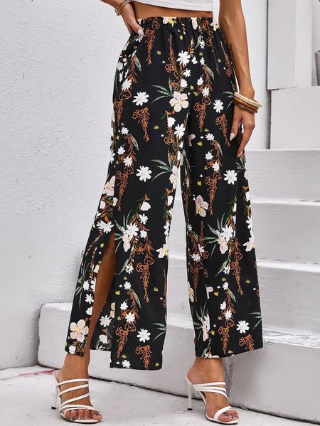 

Floral Floral-Print Shift Pants, Black, Pants