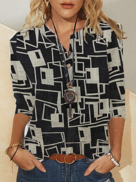 

Floral-Print Geometric Long Sleeve Tops, Black, Blouses & Shirts