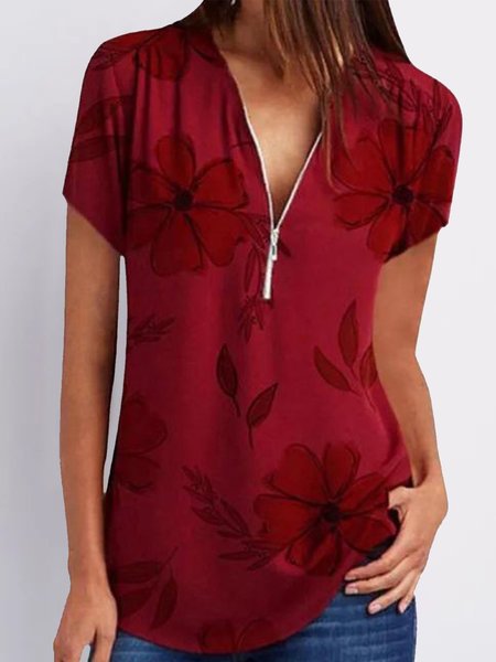 

Maniche Corte taglia grande Stampato Top, Vino rosso, T-Shirts