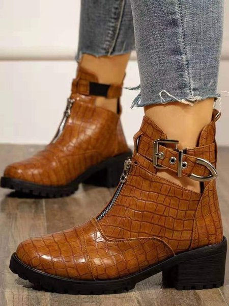 All Season Zipper Pu Daily Boots, Light brown, Boots