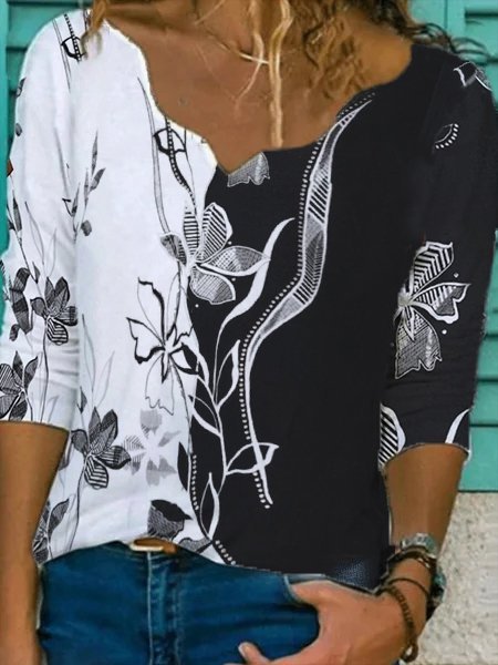 

Stampato Floreale Scollo a V Casuale Top, Multicolore, Blouses & Shirts