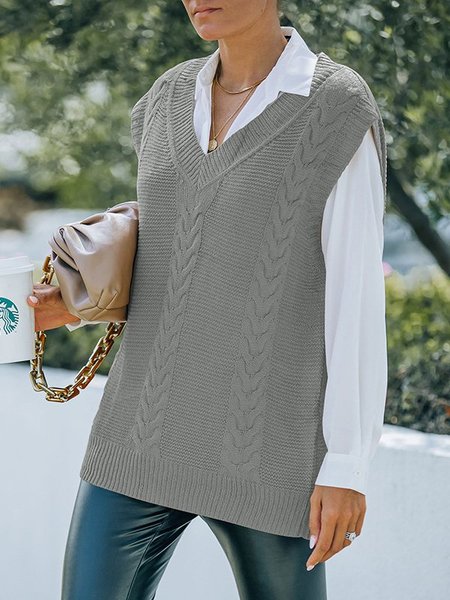 

Solido Casuale Scollo a V senza maniche Giubbotto, Grigio, Gilet