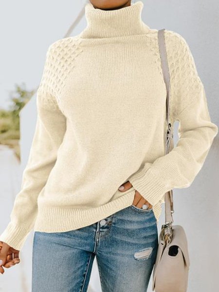 

Cotton-Blend Turtleneck Shift Long Sleeve Sweater, Apricot, Sweaters