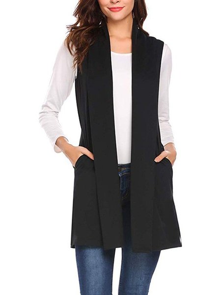 

Solido Senza Maniche Casuale Giubbotto, Nero, Coats & Jackets