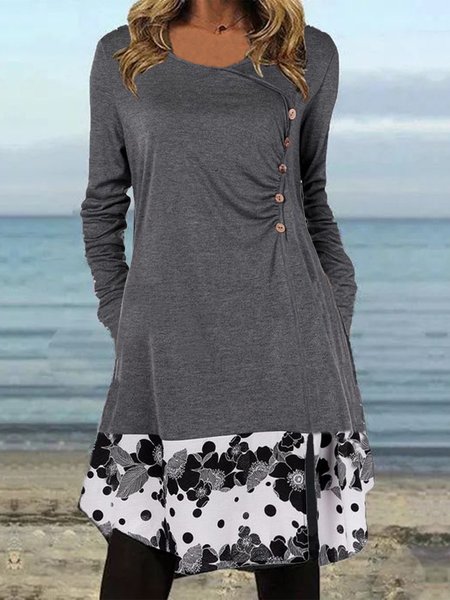 

Vintage Long Sleeve Knitting Dress, Gray, Mini Dresses