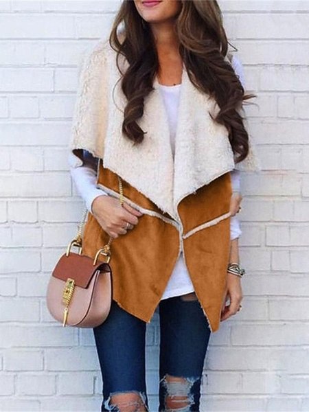 

Solido Senza Maniche Casuale Giubbotto, Marrone, Coats & Jackets