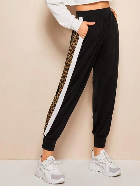 

Casual Plain Pants, Black, Pants