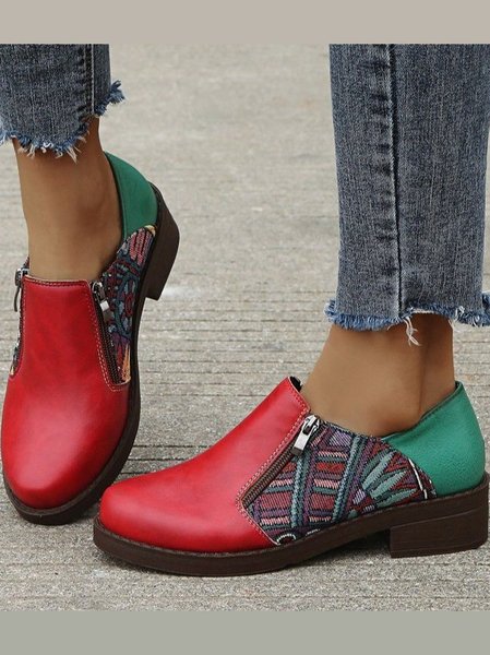 

Everyday zipper color block Low Heel Flats, Red, Flats