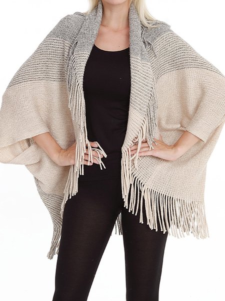 

Cocoon Geometric Half Sleeve Knit coat, Beige, Coats & Jackets