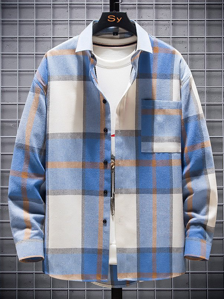 

Vintage Plaid Shirt Collar Printed Shirts, Blue, Men's Floral shirt