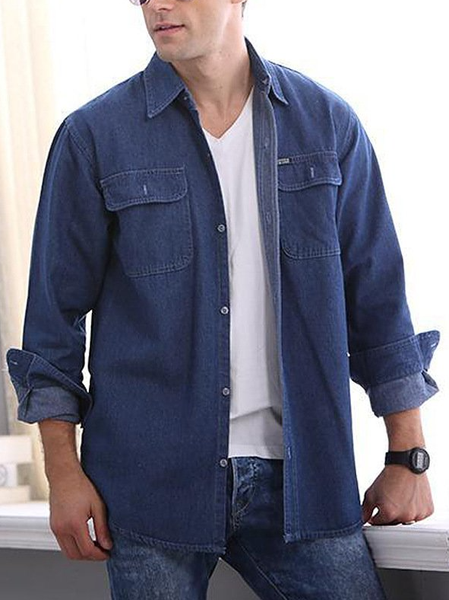 

Casual Solid Denim Shirts, Deep blue, Men's shirts