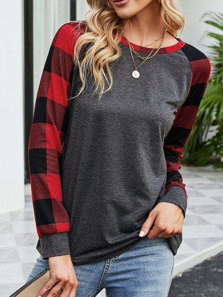 

Lattice stitching Casual long sleeves Shirts & Tops, Gray, Hoodies&Sweatshirts