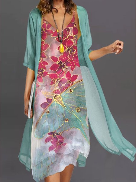 

Casual V Neck Suits, Green, Midi Dresses