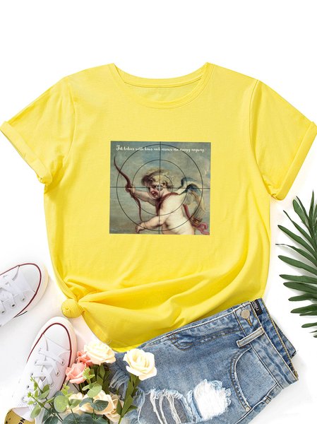 

Funny round neck print T-shirt, Yellow, T-shirts