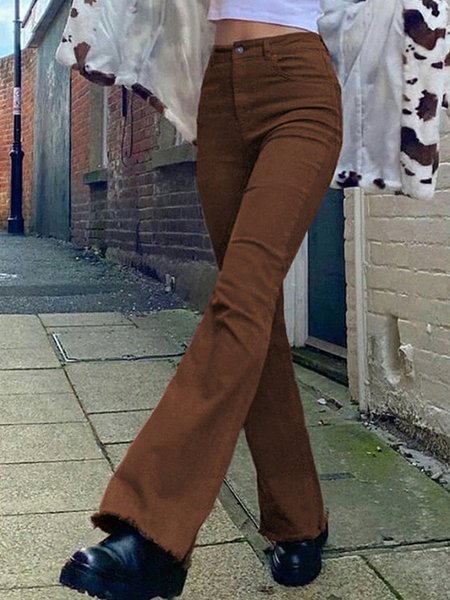 Solid Holiday Cotton-Blend Pants, Brown, Jeans