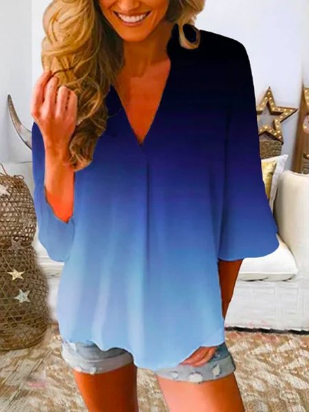

Floral-Print 3/4 Sleeve Shirts & Tops, Blue purple, Blouses & Shirts
