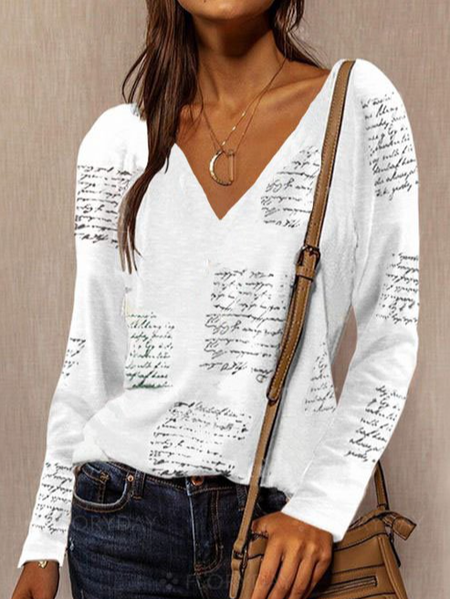 

Casual Cotton-Blend Letter Shirts & Tops, White, Tees & T-shirts