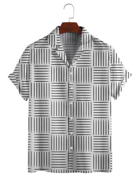 

Check Graphic Casual Short Sleeve Men's Shirt, White-black, Shirts