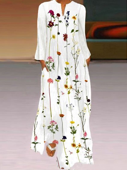 

Abito Casuale Scollo a V, Bianco, Maxi Dresses