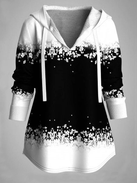 

Floral Hoodie Casual Sweatshirt, Black, Hoodies & Sweatshirts