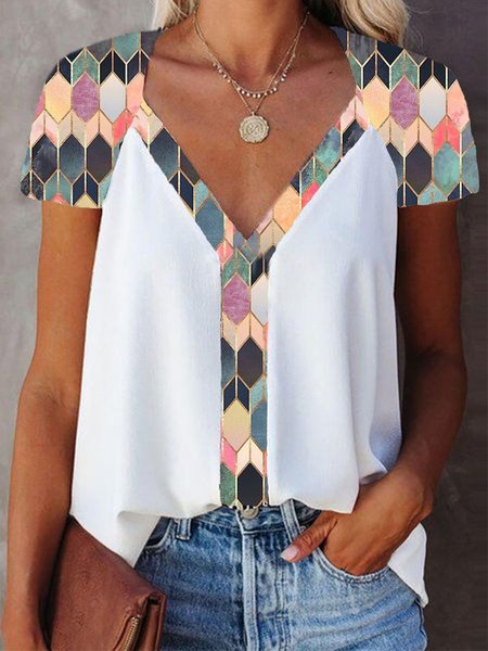 

Casuale Stampato Scollo a V Maniche Corte Camicie & Top, Multicolore, T-Shirts