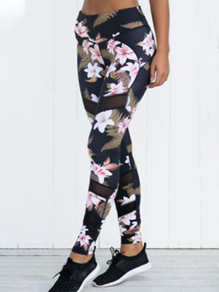 

Vintage Floral Printed Plus Size Casual Leggings, As picture, Leggings