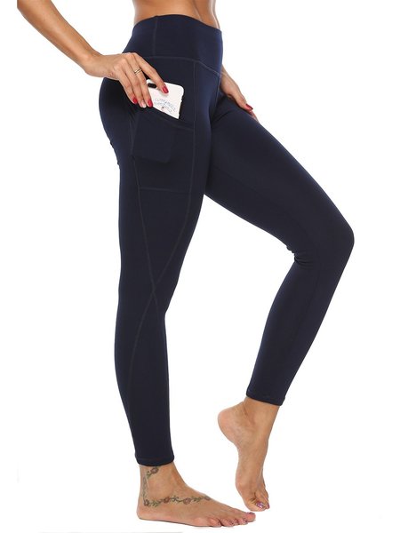 

Sports Pockets Solid Plus Size Casual Leggings, Navy blue, Leggings