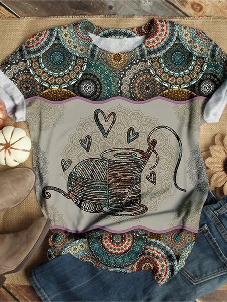 

Floral-Print Crew Neck Short Sleeve Shift Shirts & Tops, 8#, Tops