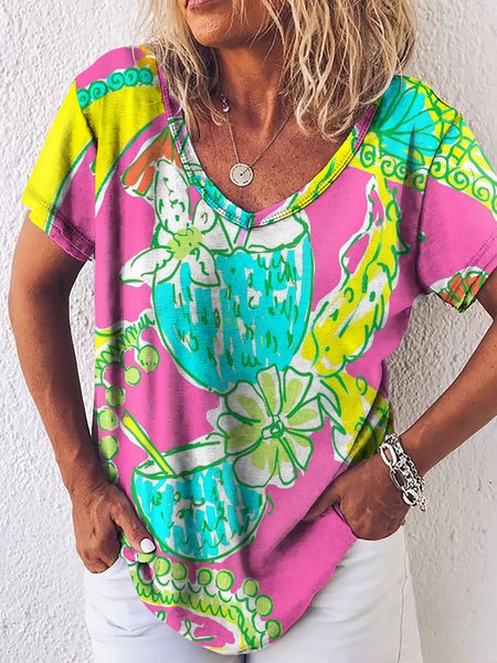 

Cotton-Blend Short Sleeve Shirts & Tops, Red, T-shirts