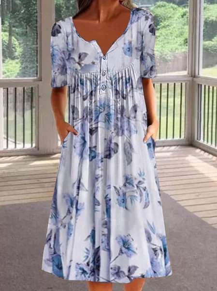 

Abito Vacanza Scollo a Barchetta, Blu, Midi Dresses