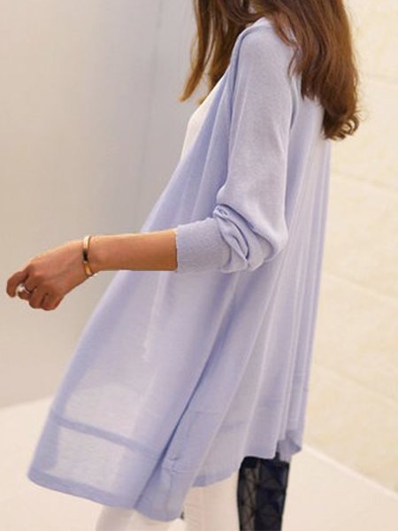 

Vintage Long Sleeve Plain Plus Size Casual Knit coat, Light blue, Outerwear