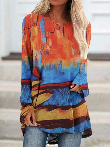 

Multicolor Casual Printed Round Neck Long Sleeve Shift Shirts & Tops, Blouses & Shirts