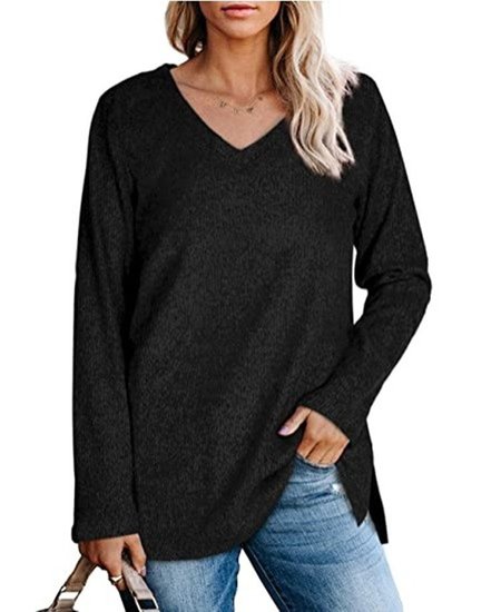 

Cotton Casual Long Sleeve Shirts & Tops, Black, Long sleeve tops