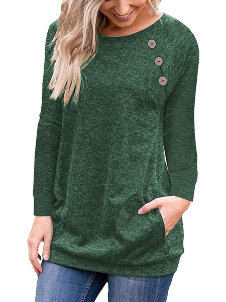 

Casual Buttoned Jersey Long Sleeve Shirts & Tops, Green, Tees & T-shirts