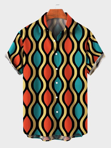 

Cotton-Blend Geometric Shirt Collar Shirts, As picture, Short Sleeves Shirts