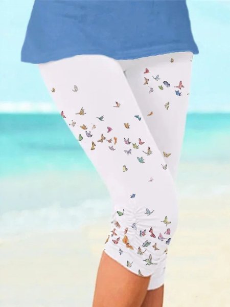 

Casual Plus Size Printed Pants, White, Leggings