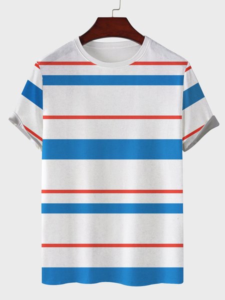 

Casual fashion geometric striped T-shirt, Stripe-blue, Men's t-shirts
