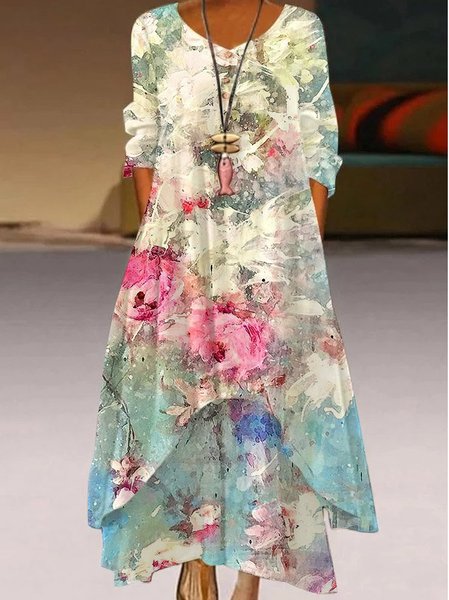 

Printed vintage holiday loose dress, Color2, Maxi Dresses