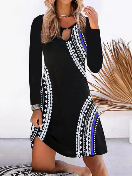 

Long Sleeve Casual Dresses, Black, Mini Dresses